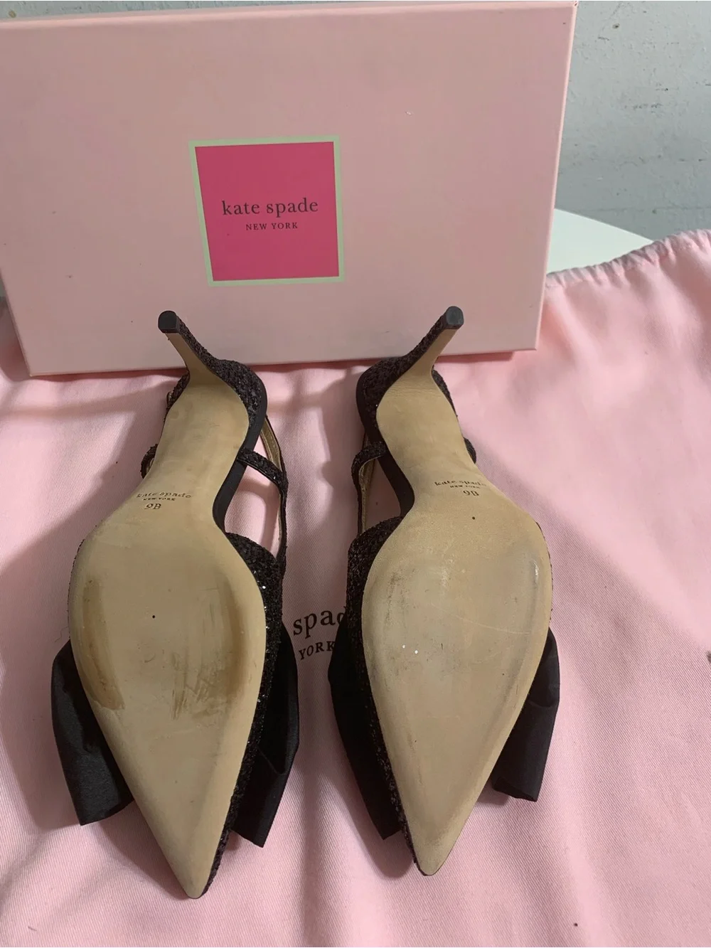 kate spade black glitter bow pointed slingback heels - Picture 4 of 4